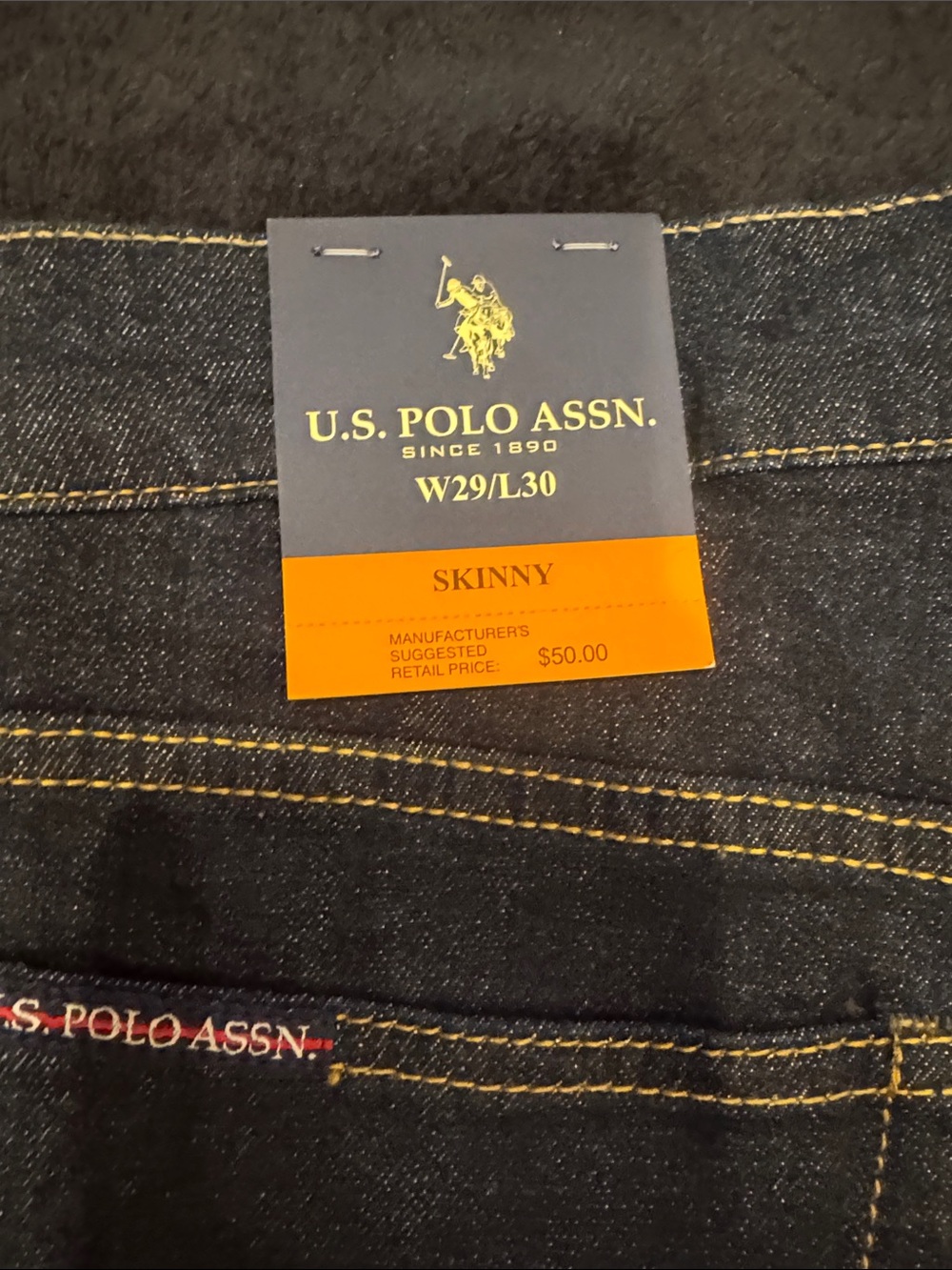 U.S. Polo Assn. Dark Indigo Jeans with Gold Stitching - Picture 6 of 8